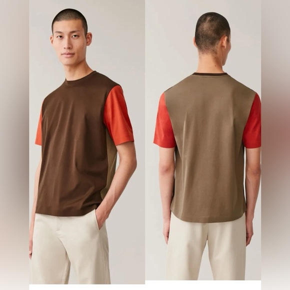 COS Men’s Bonded  Cotton T-Short Colorblock , size M - Picture 1 of 12